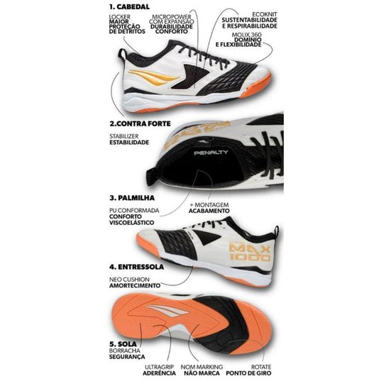 Chuteira Futsal Penalty Max 1000 Ecoknit - Branco - Unisex