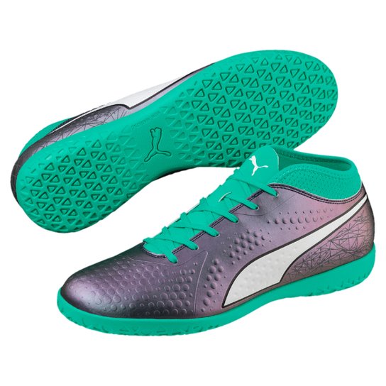 Chuteira Futsal Puma One 4 IL Syn IT BDP - Cinza+Verde Água Menor preço em Chuteira Futsal Puma One 4 IL Syn IT BDP - Cinza+Verde Água