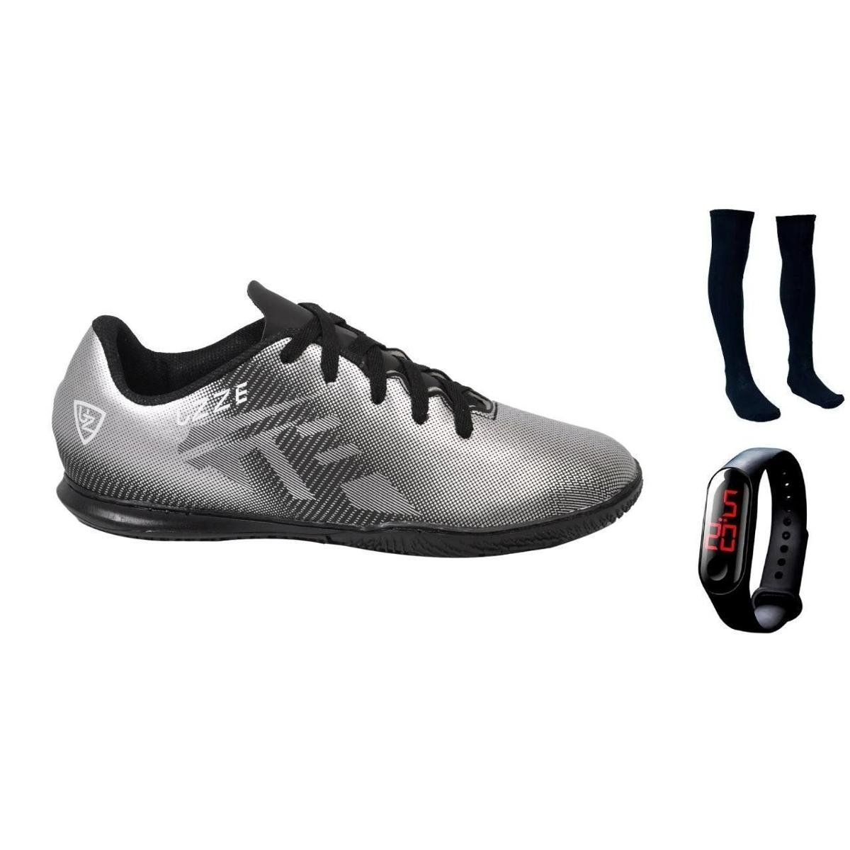 Chuteira Futsal Salão UZ Quadra Adulto + Meião + Relógio Menor preço em Chuteira Futsal Salão UZ Quadra Adulto + Meião + Relógio