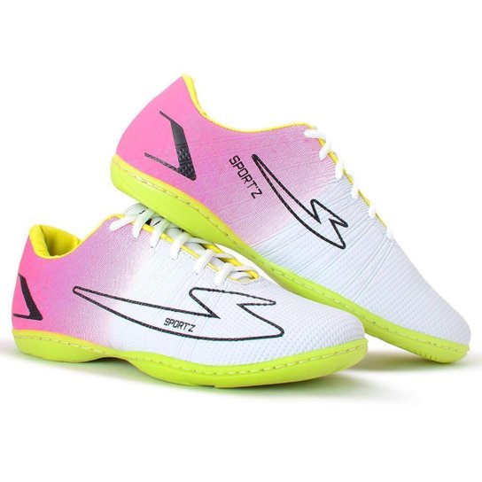 Chuteira Futsal Sola Costurada Tênis Futebol Quadra Salão - Branco+Amarelo Menor preço em Chuteira Futsal Sola Costurada Tênis Futebol Quadra Salão - Branco+Amarelo