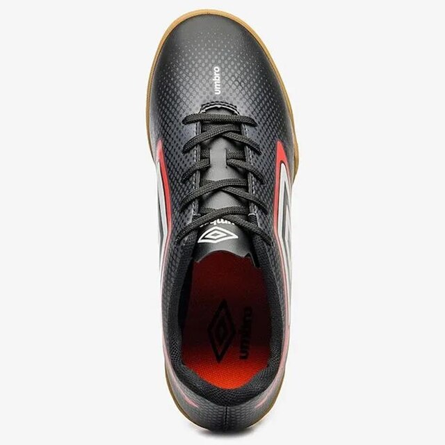 Chuteira Futsal Umbro Cannon Infantil Preto Vermelho