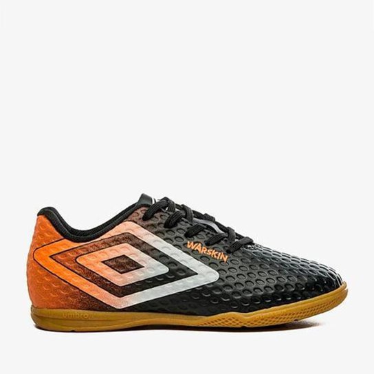 Chuteira Futsal Umbro Warkin Junior - Preto+Laranja Menor preço em Chuteira Futsal Umbro Warkin Junior - Preto+Laranja