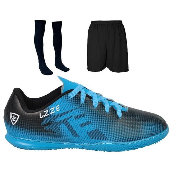Chuteira Futsal UZ Costurada Futebol Quadra Meião Short Esportivo - Azul Menor preço em Chuteira Futsal UZ Costurada Futebol Quadra Meião Short Esportivo - Azul
