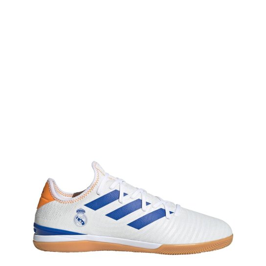 Chuteira Gamemode Knit Futsal Adidas - Branco+Azul Menor preço em Chuteira Gamemode Knit Futsal Adidas - Branco+Azul