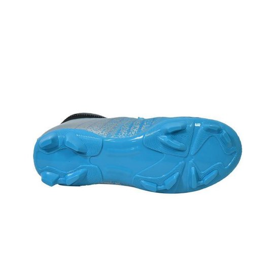 Chuteira Infantil Botinha Campo UZ Cano Alto Gramado  Travas + Meião Relógio Caneleira Mochila