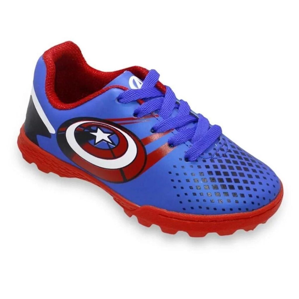 Chuteira Infantil Society Dray Marvel América - Azul e Vermelho