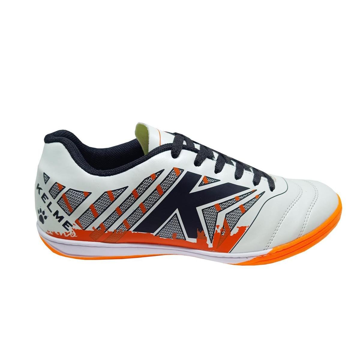 Chuteira Kelme Sin Improove Futsal Infantil - Branco e Laranja Menor preço em Chuteira Kelme Sin Improove Futsal Infantil - Branco e Laranja