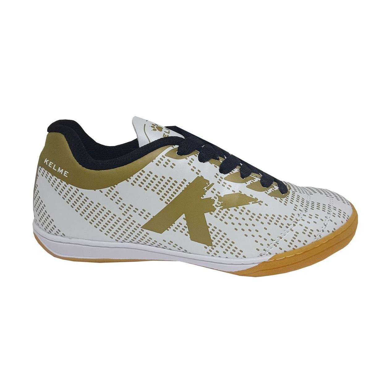 Chuteira Kelme Sin Titan Futsal Infantil - Branco e Dourado Menor preço em Chuteira Kelme Sin Titan Futsal Infantil - Branco e Dourado