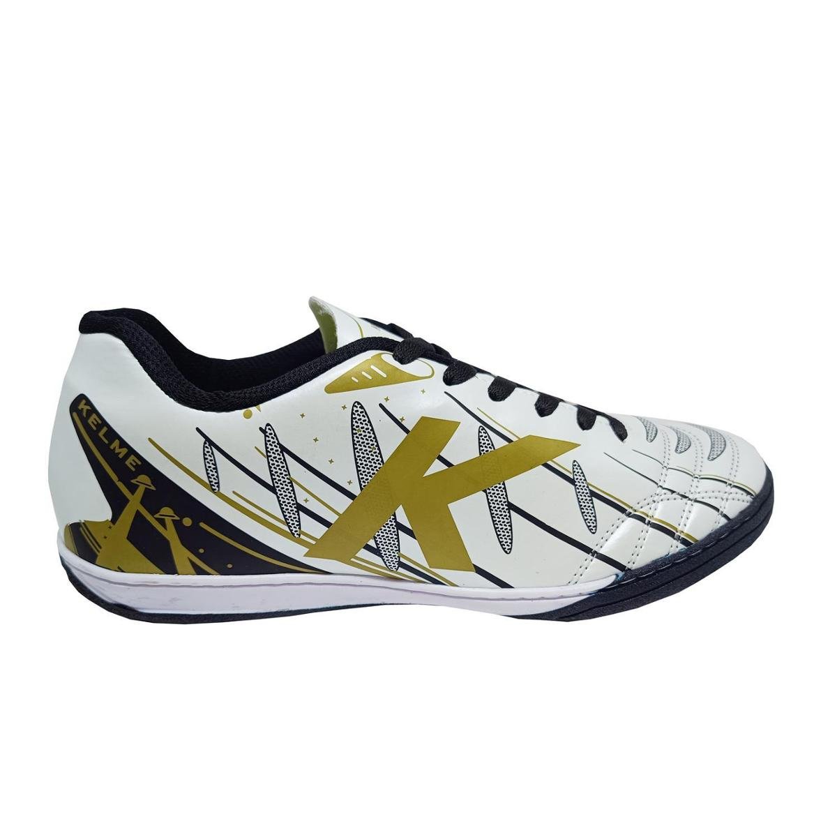 Chuteira Kelme Sin Turbo Futsal Infantil - Branco e Dourado Menor preço em Chuteira Kelme Sin Turbo Futsal Infantil - Branco e Dourado
