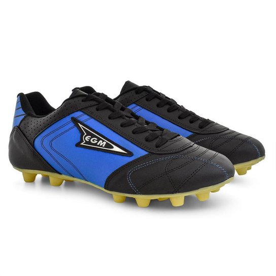 Chuteira Masculina Couro Cadarço Trava Fixa Campo Futebol - Azul Menor preço em Chuteira Masculina Couro Cadarço Trava Fixa Campo Futebol - Azul