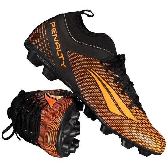 Chuteira Penalty Amazonas Locker Campo Masculina - Preto e Laranja Menor preço em Chuteira Penalty Amazonas Locker Campo Masculina - Preto e Laranja