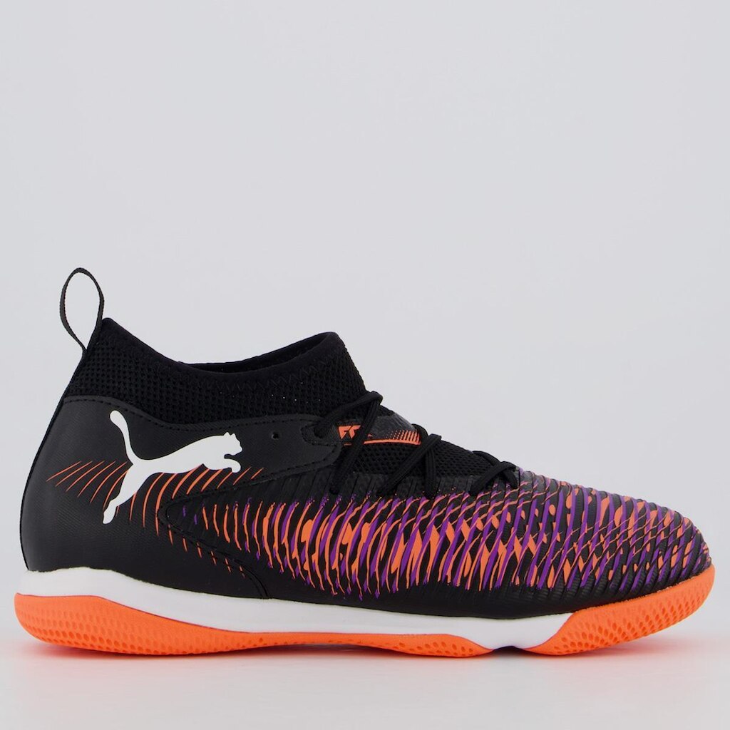 Chuteira Puma Future 8 Match IT + MID Futsal Juvenil Preta e Laranja