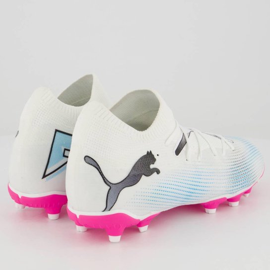 Chuteira Puma Future Match FG/AG BDP Campo Juvenil Branca e Rosa