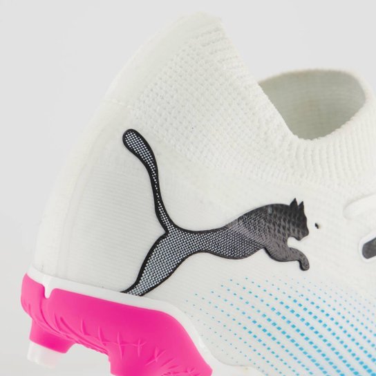 Chuteira Puma Future Match FG/AG BDP Campo Juvenil Branca e Rosa