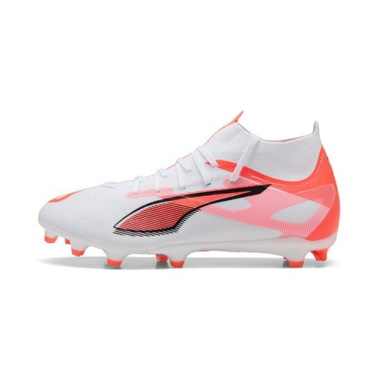 Chuteira Puma Ultra 5 Match+ FG/AG Campo Branca e Laranja