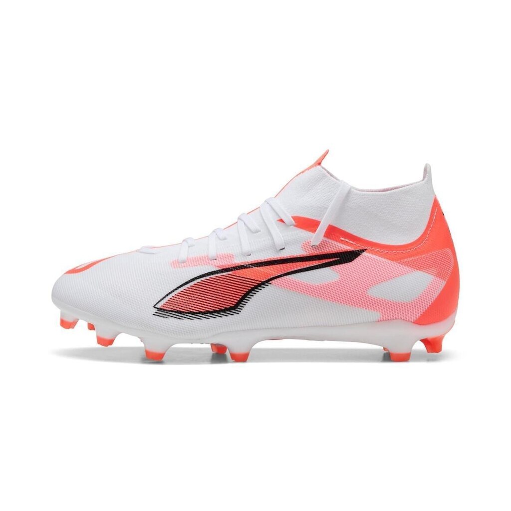 Chuteira Puma Ultra 5 Match+ FG/AG Campo Branca e Laranja