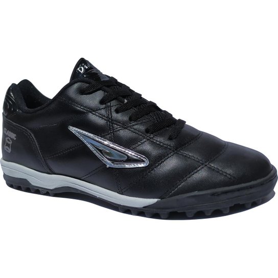 Chuteira Society 7 De Couro Diavolo Classic Com Amortecedor - Preto+Prata Menor preço em Chuteira Society 7 De Couro Diavolo Classic Com Amortecedor - Preto+Prata