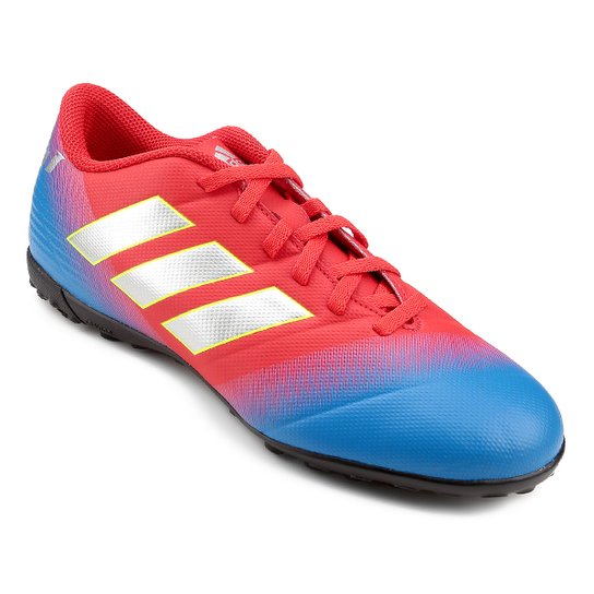 Chuteira Society Adidas Nemeziz Messi 18 4 TF - Vermelho e Azul Menor preço em Chuteira Society Adidas Nemeziz Messi 18 4 TF - Vermelho e Azul