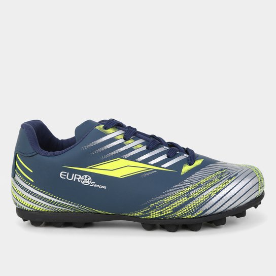 Chuteira Society Infantil Euro Soccer Unissex - Marinho+Verde Limão Menor preço em Chuteira Society Infantil Euro Soccer Unissex - Marinho+Verde Limão