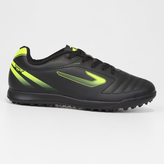 Chuteira Society Infantil Topper Cup V - Amarelo Fluorescente+Preto Menor preço em Chuteira Society Infantil Topper Cup V - Amarelo Fluorescente+Preto