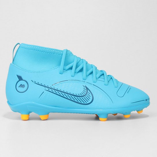 Chuteira Society Juvenil Nike Superfly 8 Club - Azul+Laranja Menor preço em Chuteira Society Juvenil Nike Superfly 8 Club - Azul+Laranja