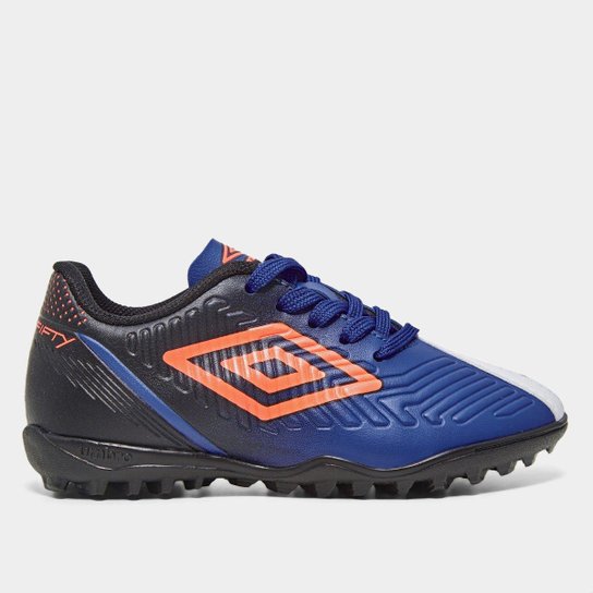 Chuteira Society Juvenil Umbro Fifty Iv - Azul+Laranja Menor preço em Chuteira Society Juvenil Umbro Fifty Iv - Azul+Laranja