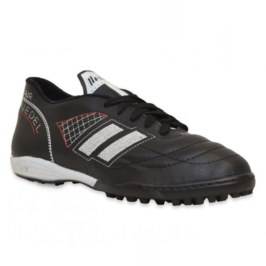 Chuteira Society Nedel 100% Couro - Preto+Vermelho Menor preço em Chuteira Society Nedel 100% Couro - Preto+Vermelho