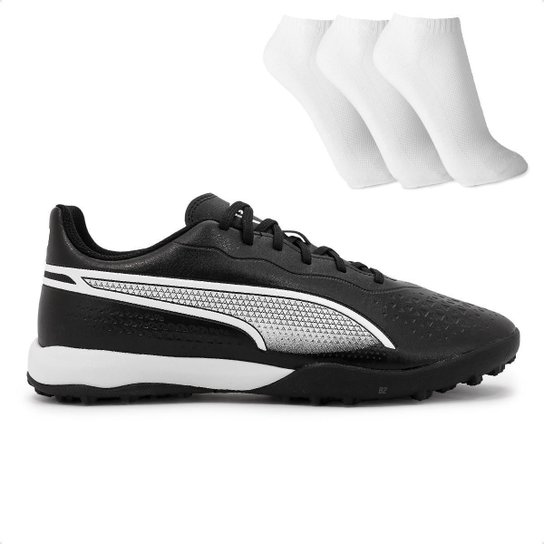 Chuteira Society Puma King Match TT Masculina + 3 Pares de Meias - Preto Menor preço em Chuteira Society Puma King Match TT Masculina + 3 Pares de Meias - Preto