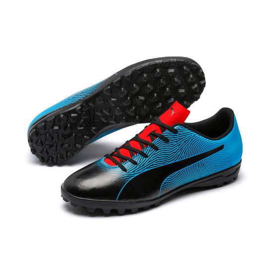 Chuteira Society Puma Spirit II TT - Preto e Azul Menor preço em Chuteira Society Puma Spirit II TT - Preto e Azul