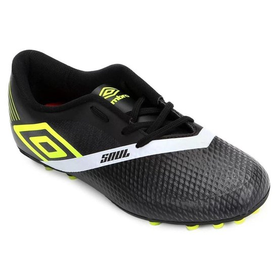 Chuteira Society Umbro Soul Club - Azul e Preto - Preto+verde Menor preço em Chuteira Society Umbro Soul Club - Azul e Preto - Preto+verde
