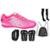 Chuteira Society UZ Costurada + Meião Relógio Caneleira Mochila - Pink