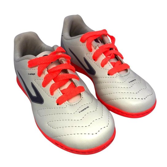 Chuteira Topper VII Futsal Branco Com Cinza e Coral - 41184