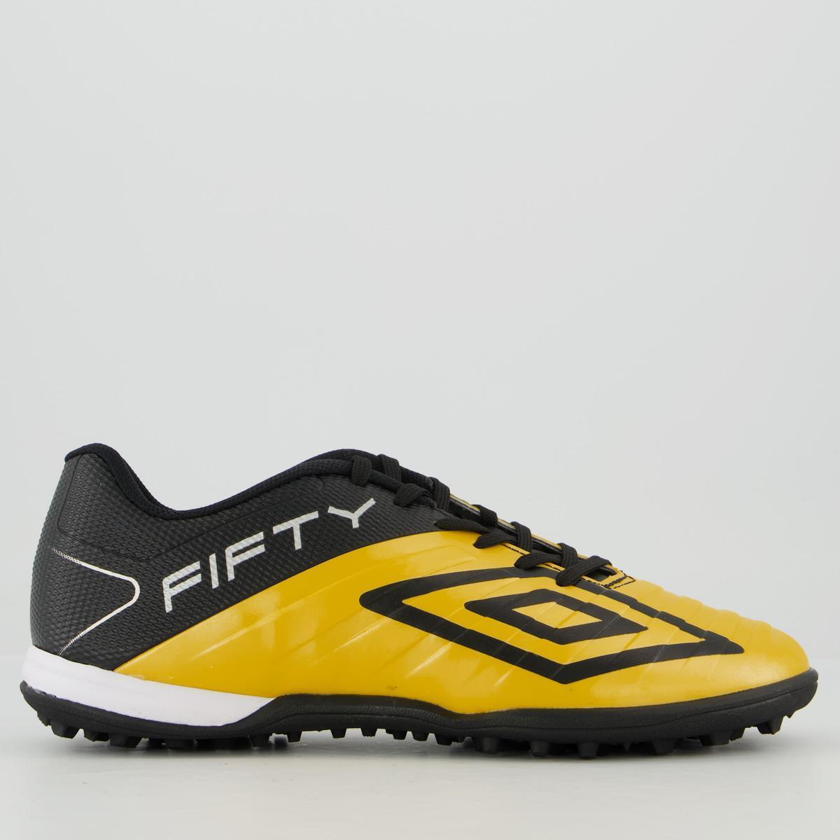 Chuteira Umbro Fifty VII Society Dourada e Preta - Dourado | Netshoes