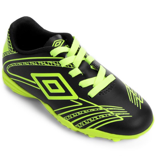 Chuteira Umbro Kicker 3 Society Infantil - Preto+Verde Limão