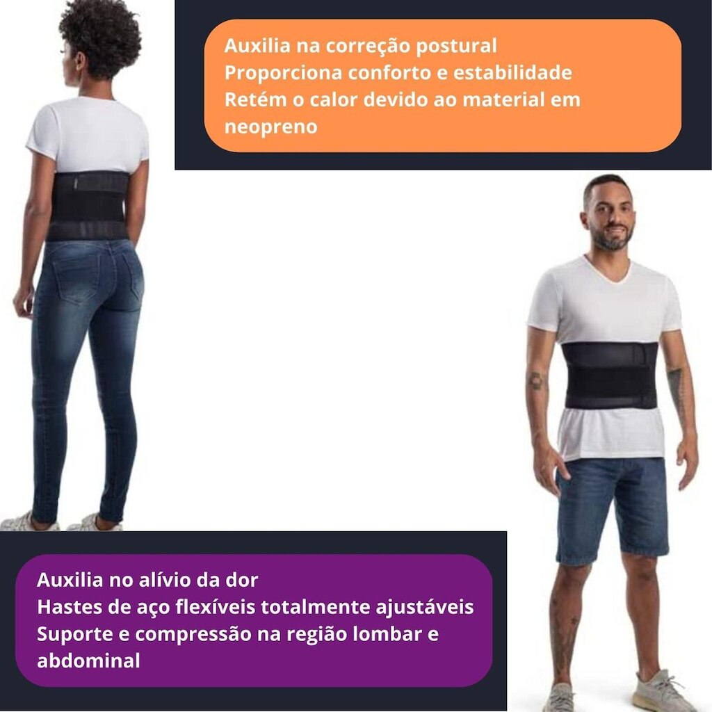 Cinta Faixa Coluna Lombar C/ Hastes Aço Flexível Hidrolight OR72