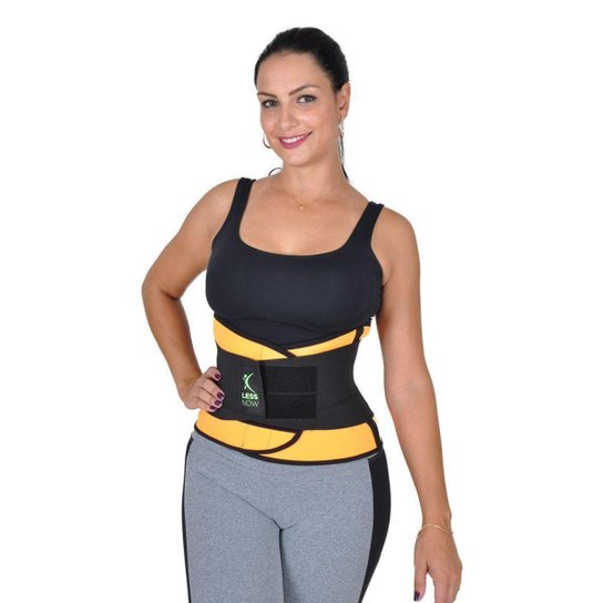 Cinta Térmica Modela e Queima Gordura Less Now Feminina - Preto e Laranja Menor preço em Cinta Térmica Modela e Queima Gordura Less Now Feminina - Preto e Laranja