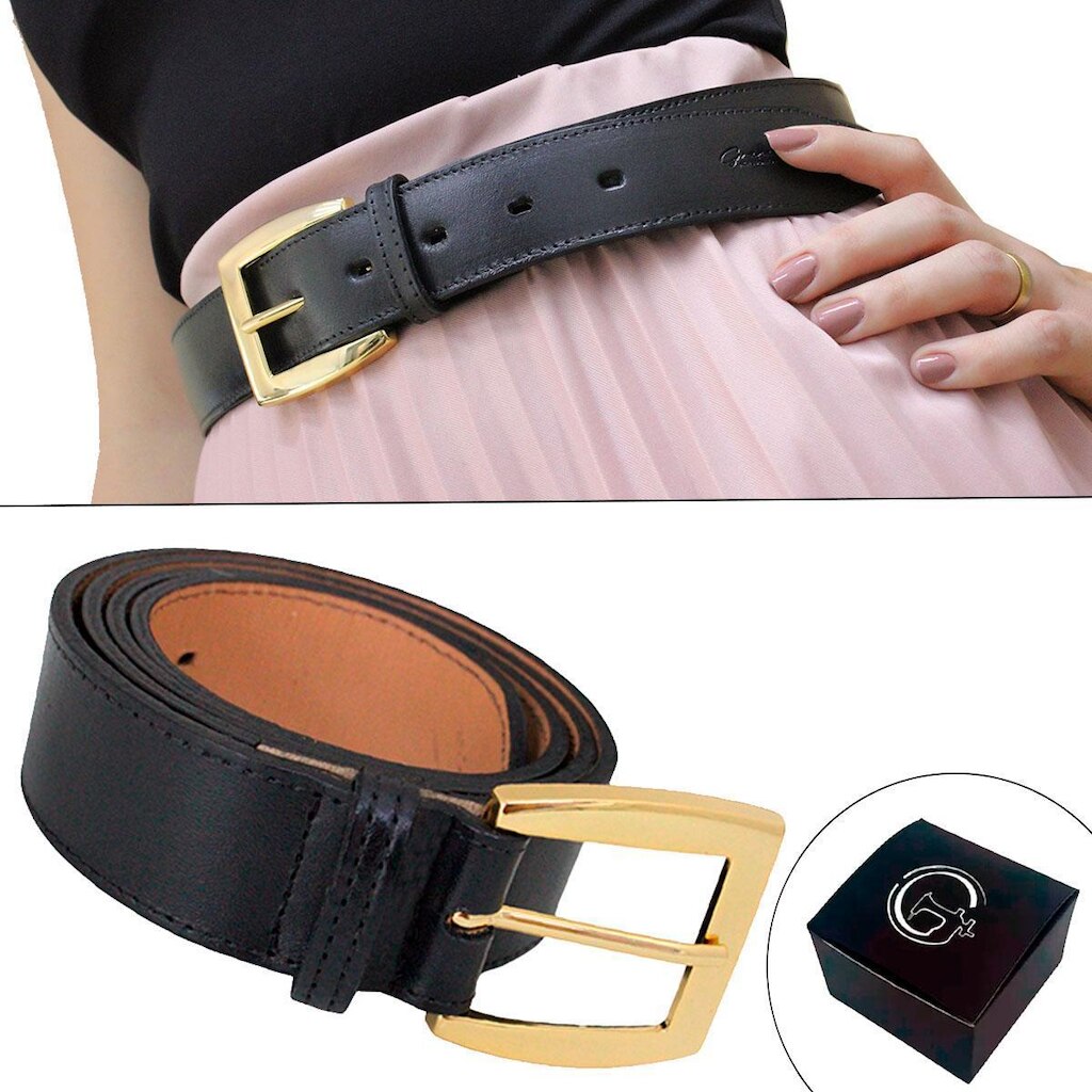 Cinto Feminino de Couro Sofisticado Fivela Banhada a Ouro NE