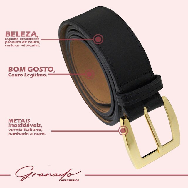 Cinto Feminino de Couro Sofisticado Fivela Banhada a Ouro NE