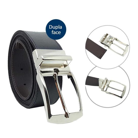 Cinto masculino social largo dupla face fivela que gira plus - Marrom+Preto Menor preço em Cinto masculino social largo dupla face fivela que gira plus - Marrom+Preto