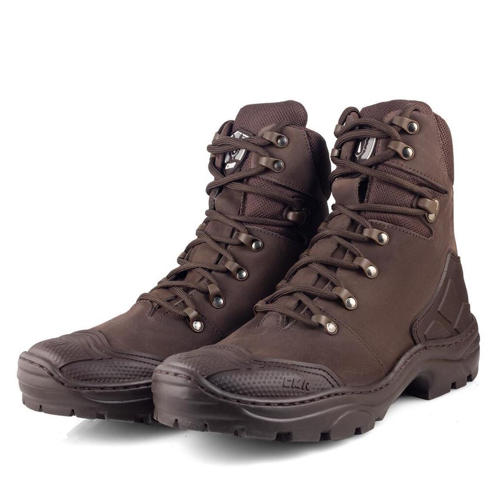 CMR-2020 - Bota Tecido e Couro Marrom Cano Baixo
