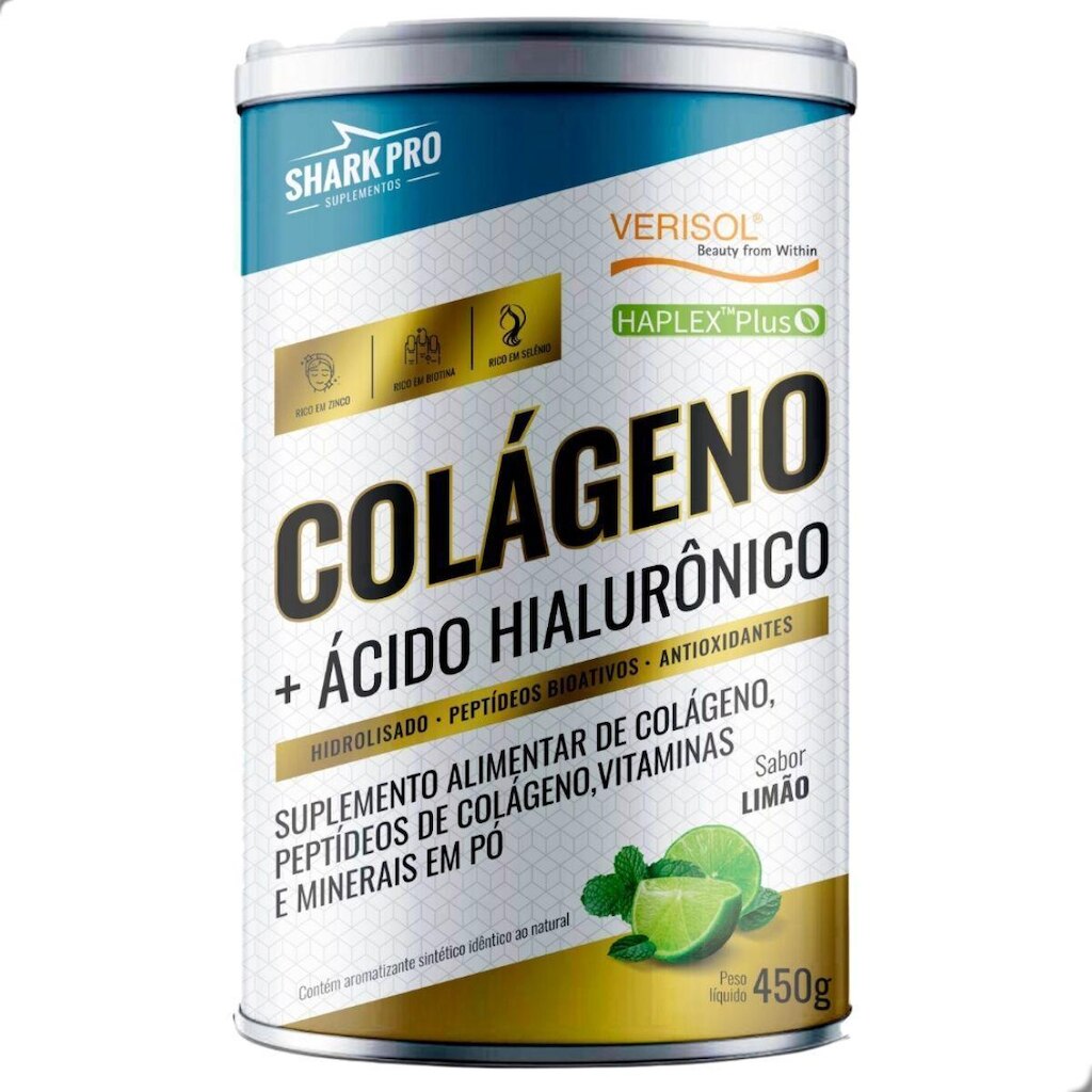 Colageno Hidrolisado e Acido Hialuronico 450g Shark Pro