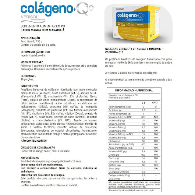 Colágeno Verisol Sachês Manga/Maracujá + Q10 Maxinutri