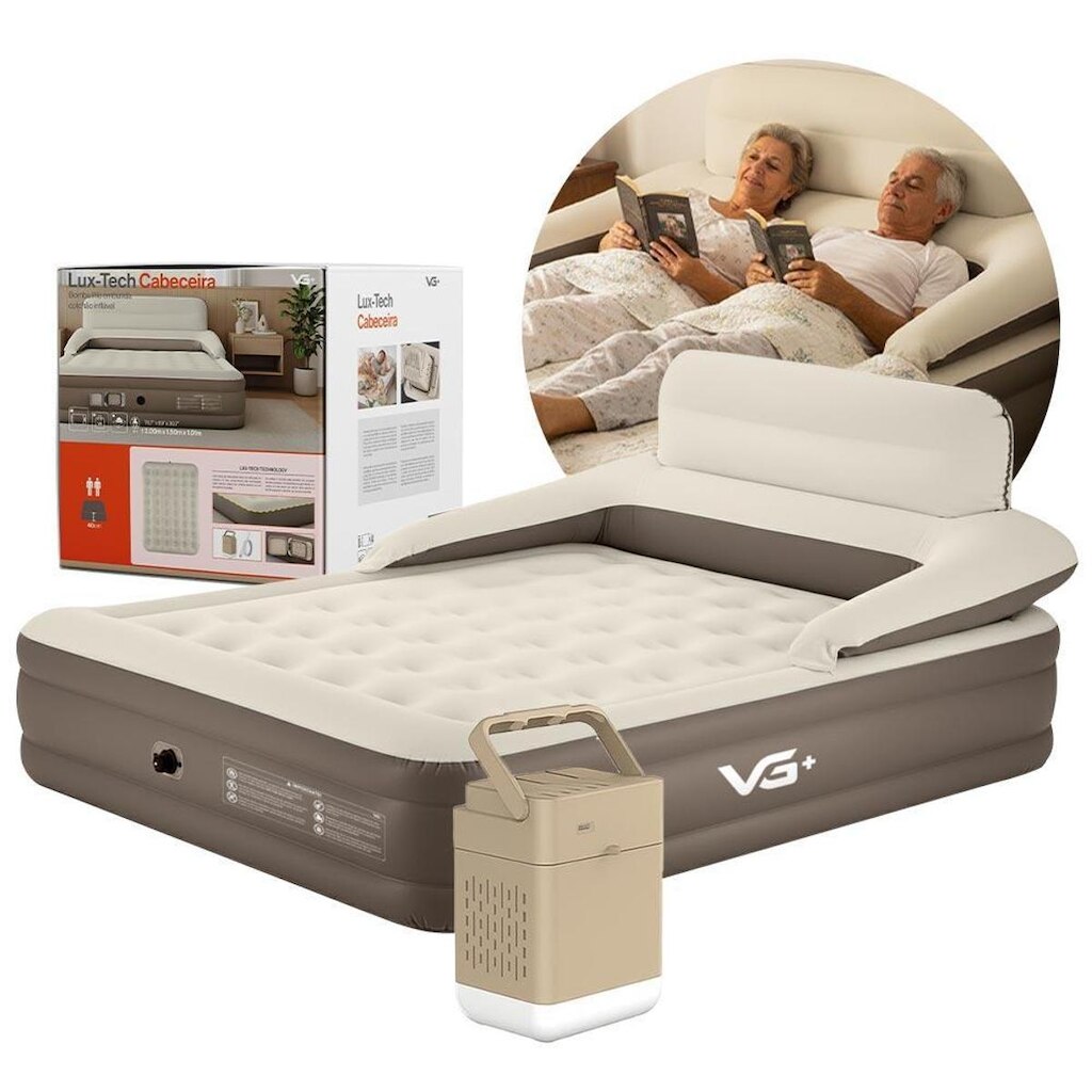 Colchão Inflável Casal Queen Encosto Lux Tech Resistente com Bomba Lítio Usb Vg Plus