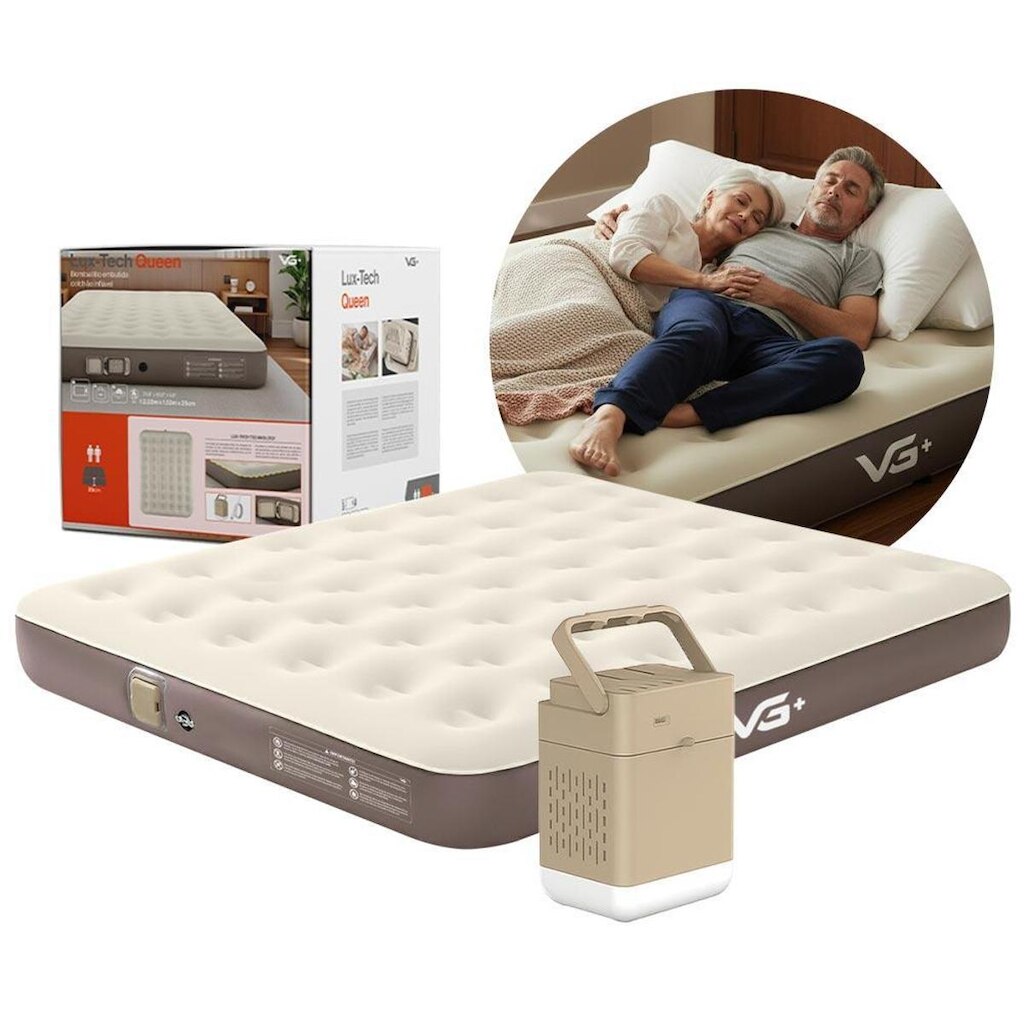 Colchão Inflável Casal Queen Lux Tech Resistente com Bomba Lítio Usb Vg Plus