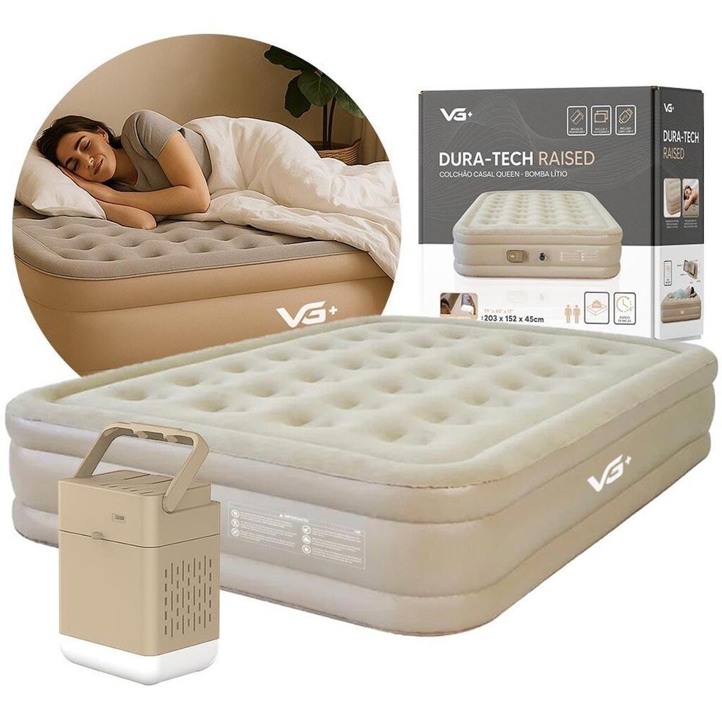 Colchão Inflável Casal Queen Raised Com Bomba Lítio Usb Vg Plus