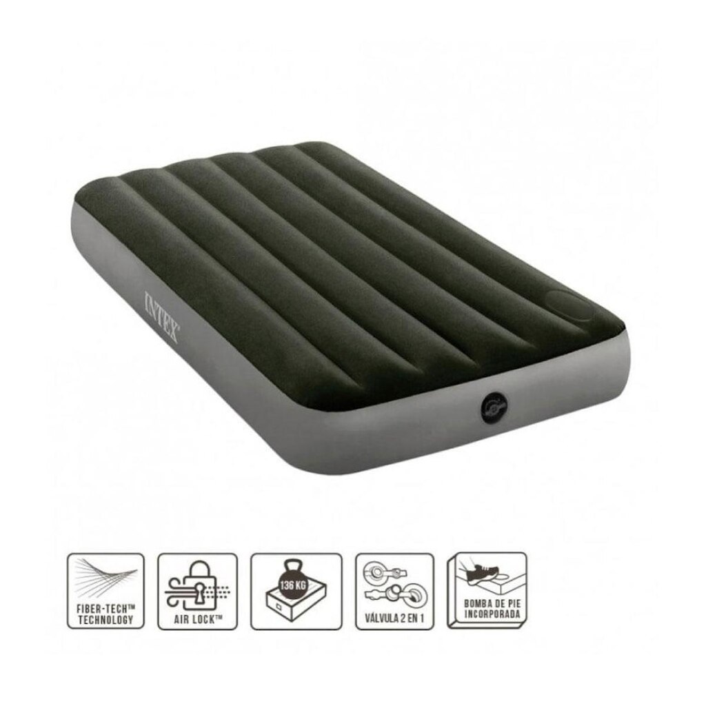 Colchão Inflável Dura Beam Solteiro Downy Com Bomba De Pé Intex
