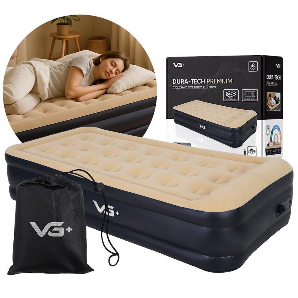 Colchão Inflável Solteiro Dura Tech Premium Resistente Com Bomba Elétrica Embutida Vg Plus 110V