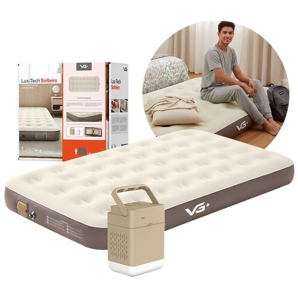 Colchão Inflável Solteiro Lux Tech Resistente com Bomba Lítio Usb Vg Plus
