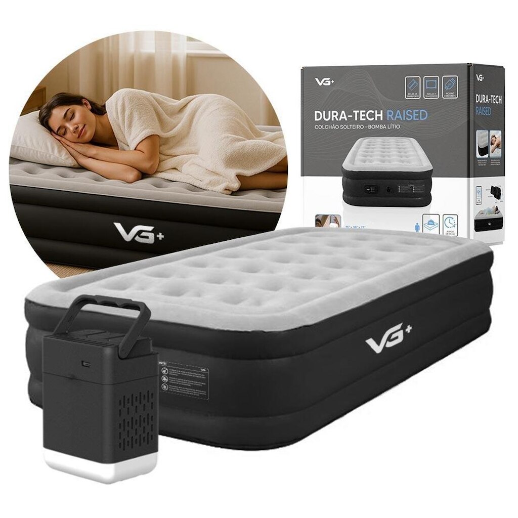 Colchão Inflável Solteiro Raised Com Bomba Lítio Usb Vg Plus