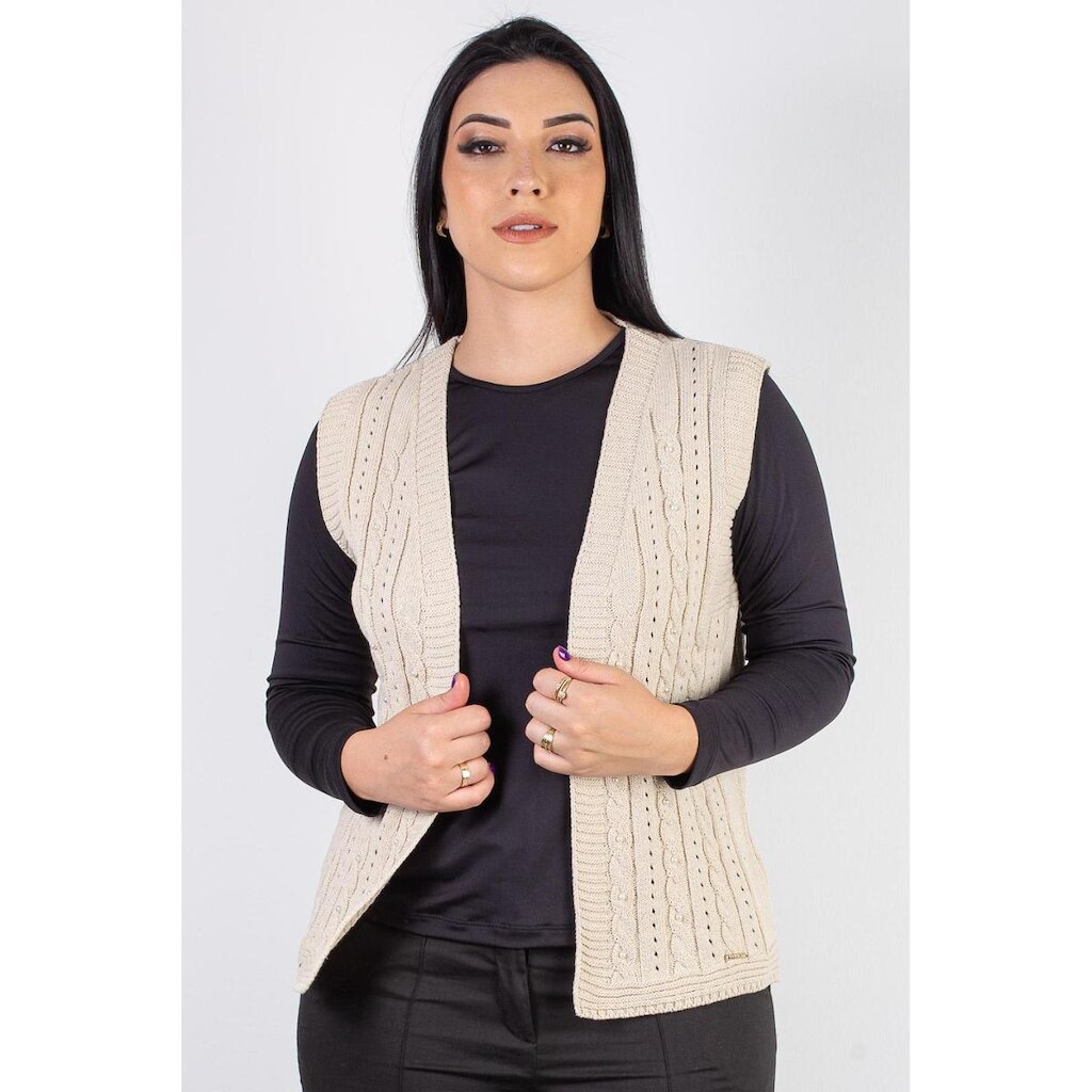 Colete de malha feminino com tranças 60006 - P - Bege